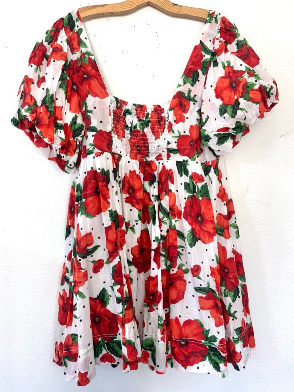Maeve Anthropologie Square Neck Mini Babydoll Dress Red Floral Print Size Large - Picture 6 of 13